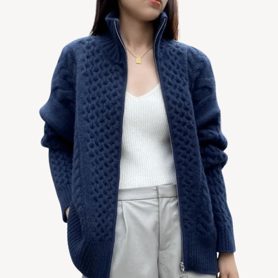 Kabelstickad tröja med dragkedja i mjukt material | Edurano - Edurano