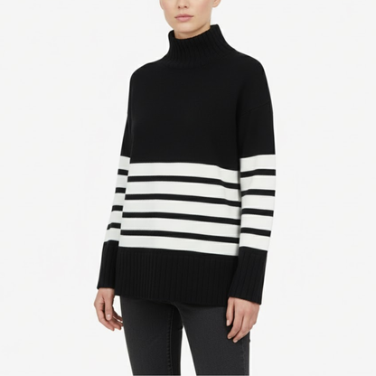 Randig stickad tröja i mjukt material med avslappnad passform | Edurano