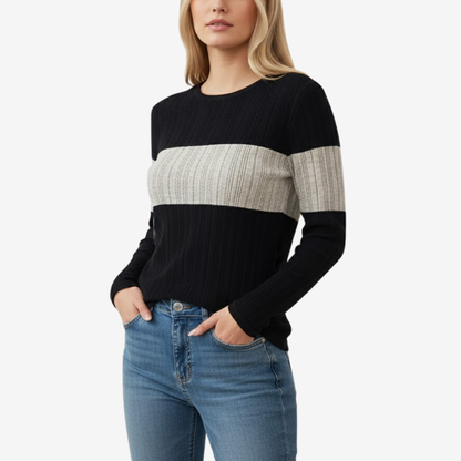 Randig långärmad topp i mjukt material med bekväm passform | Edurano