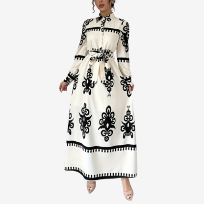 Maxiklänning med blommigt mönster och justerbart midjebälte | Edurano