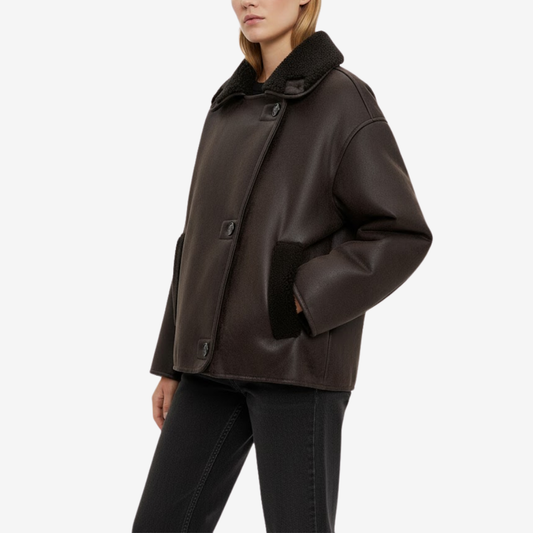 Kort läderjacka med klassisk passform för kvinnor | Edurano
