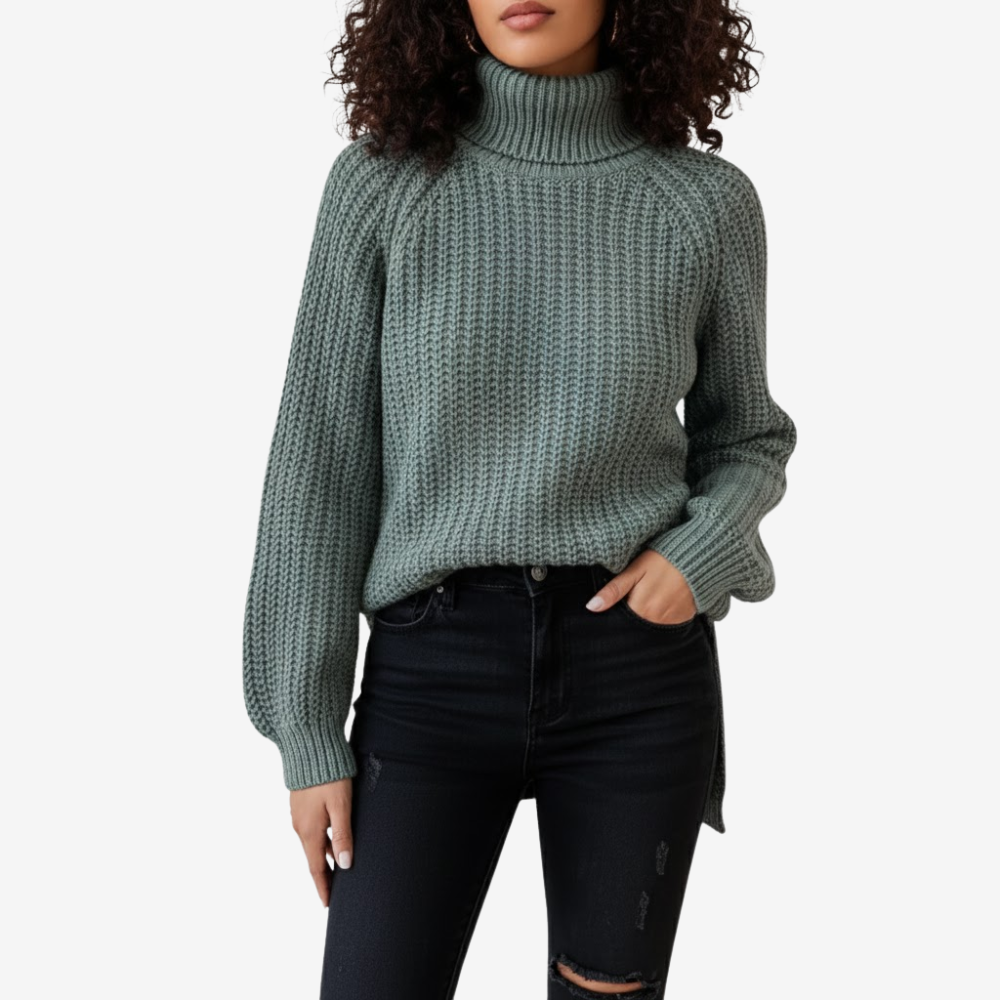 Stickad polotröja i tjockt garn med avslappnad passform