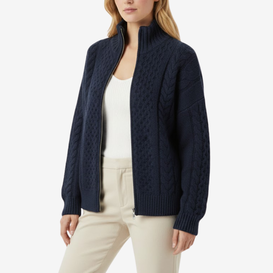 Kabelstickad tröja med dragkedja i mjukt material | Edurano