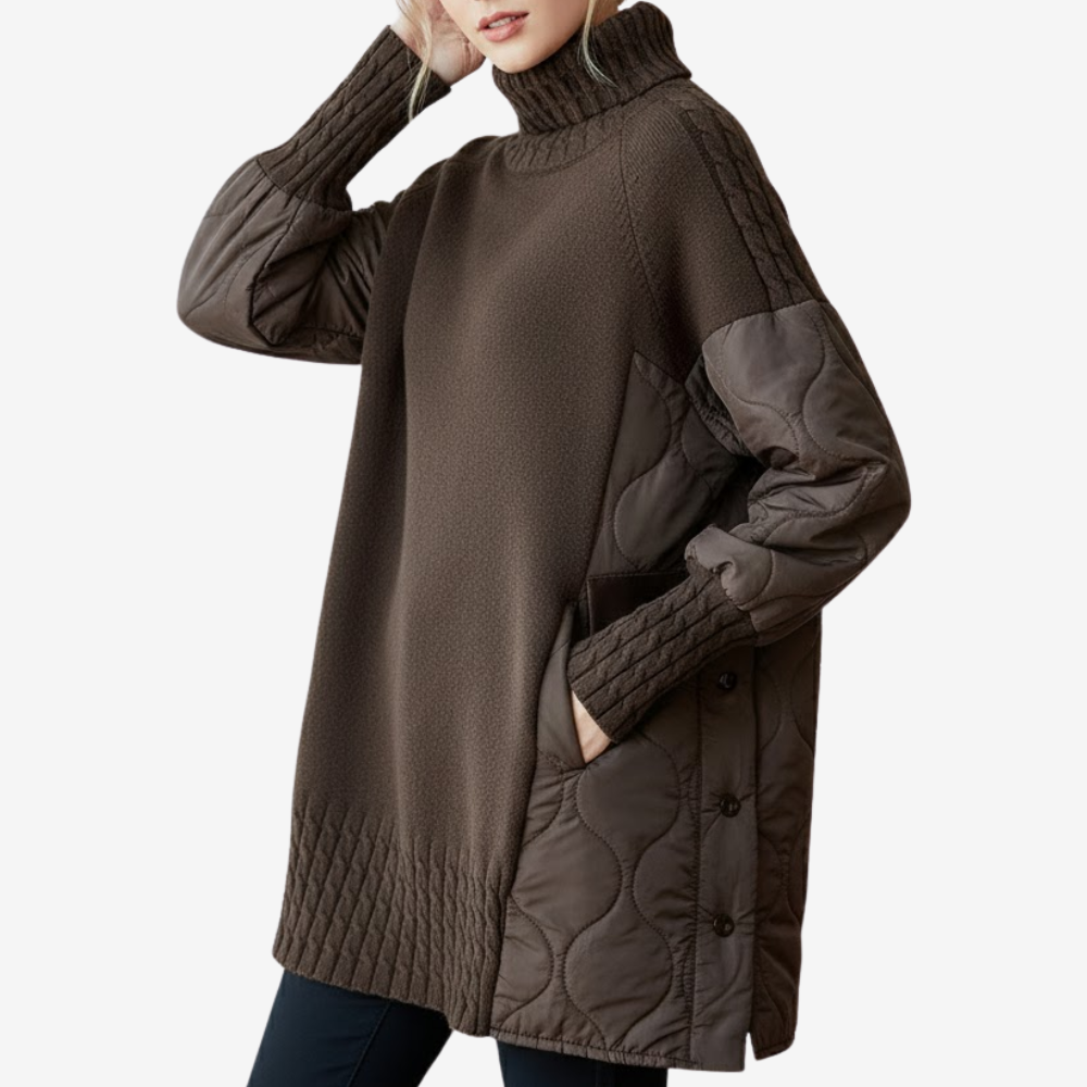 Stickad tröja med hög krage och kviltade detaljer | Edurano