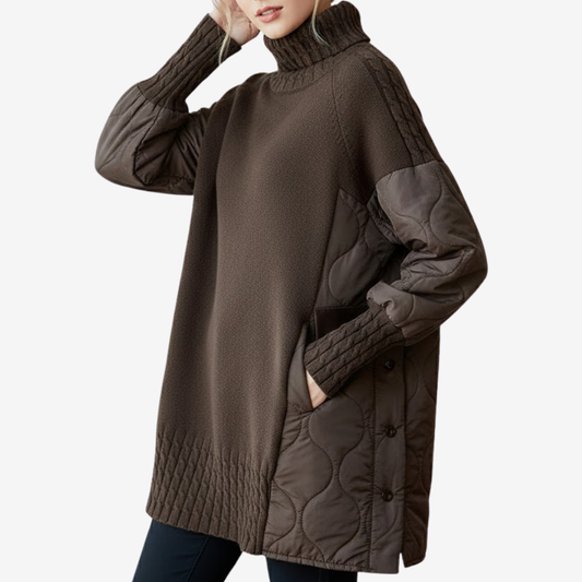 Stickad tröja med hög krage och kviltade detaljer | Edurano