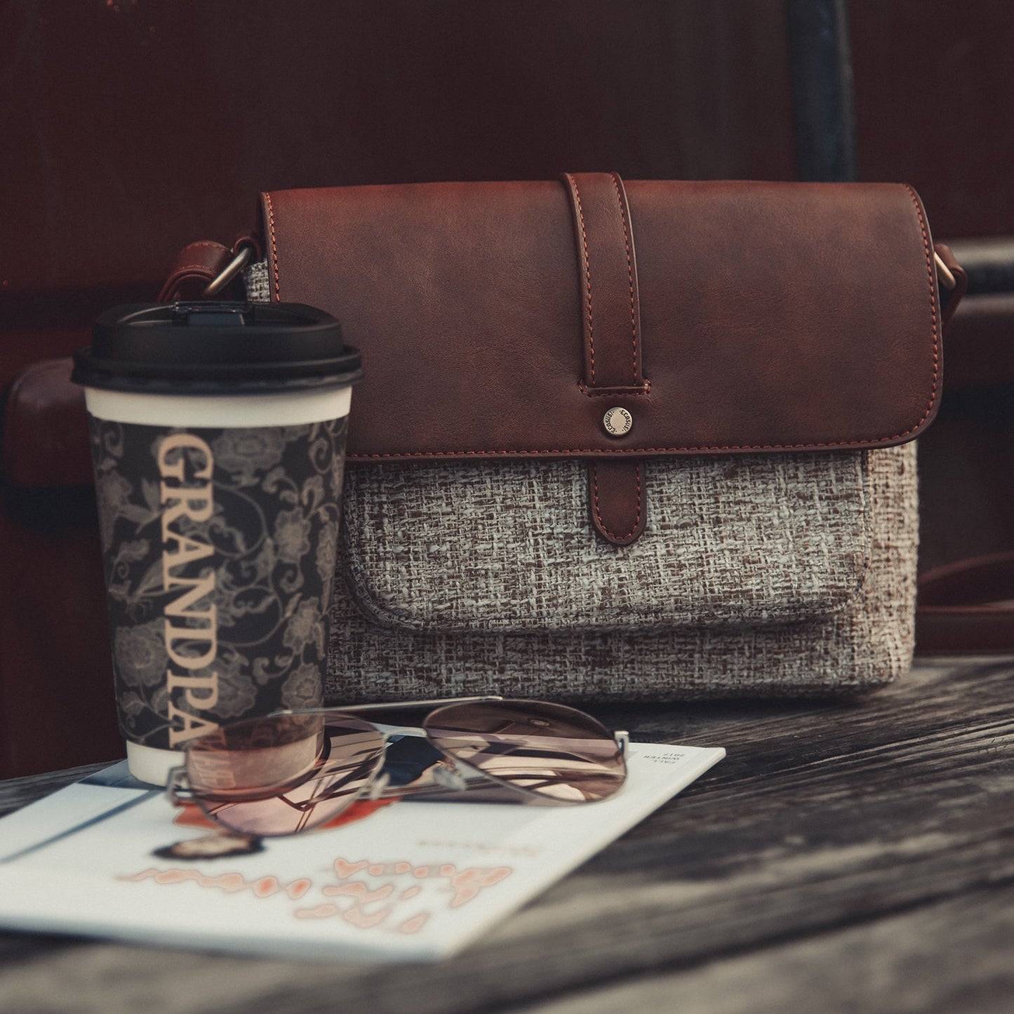 Axelväska i veganskt läder och canvas | Edurano - Edurano