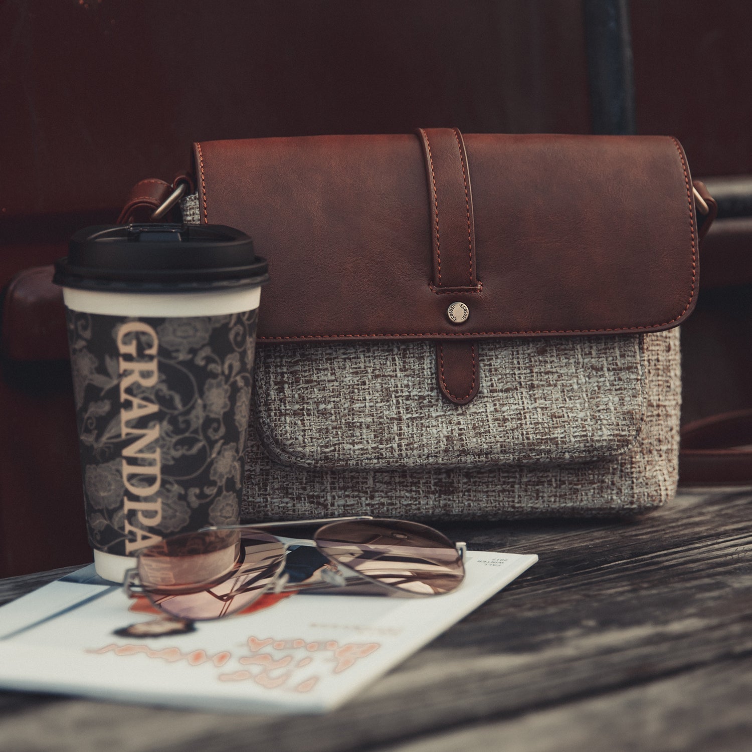 Axelväska i veganskt läder och canvas | Edurano - Edurano