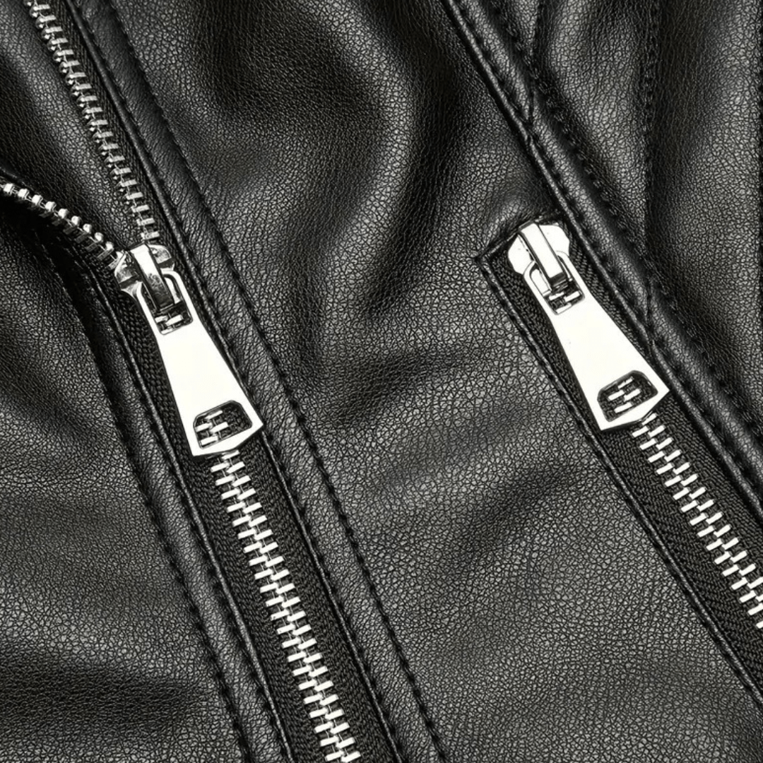 Bikerjacka i konstläder med dragkedjedetaljer | Edurano - Edurano