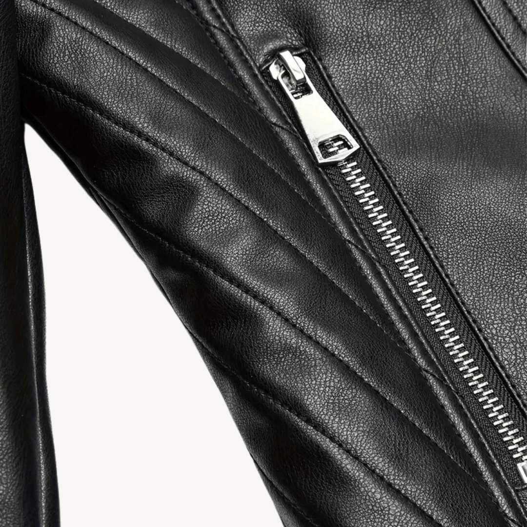 Bikerjacka i konstläder med dragkedjedetaljer | Edurano - Edurano