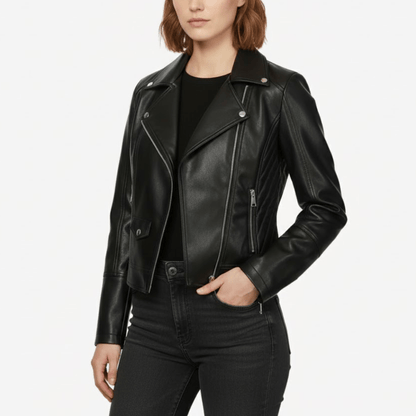 Bikerjacka i konstläder med dragkedjedetaljer | Edurano - Edurano
