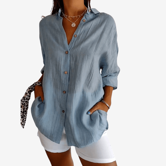 Blus med knappar i mjukt och lätt tyg | Edurano - Edurano