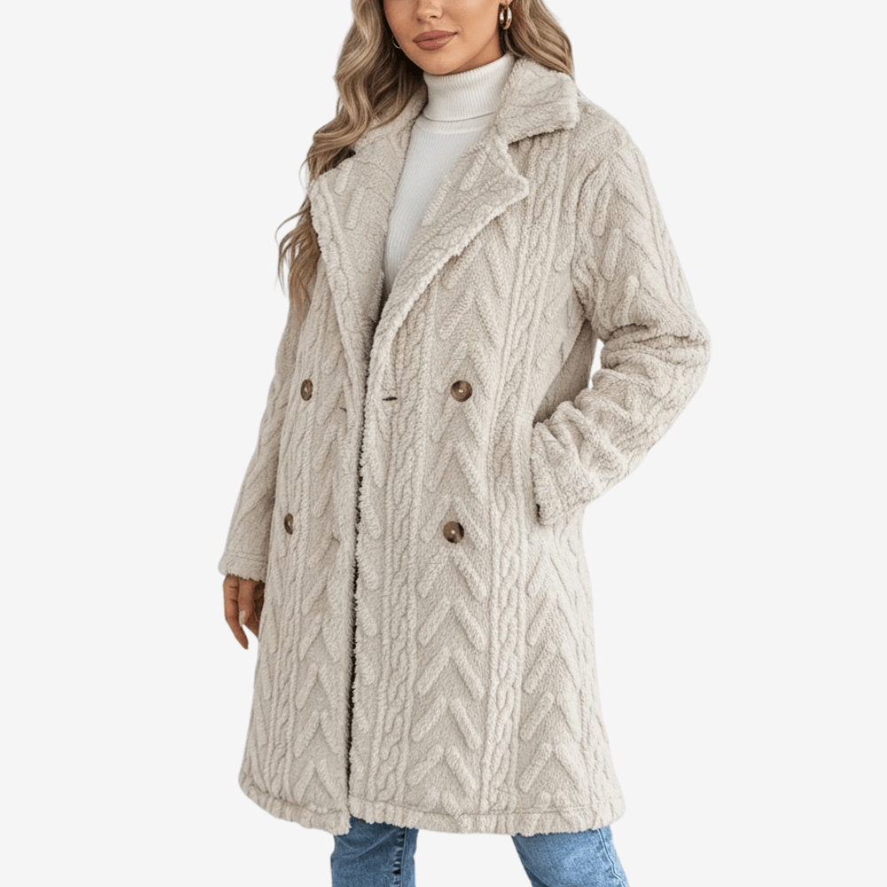 Dubbelt knäppt kappa i mjukt tyg för kvinnor | Edurano - Edurano