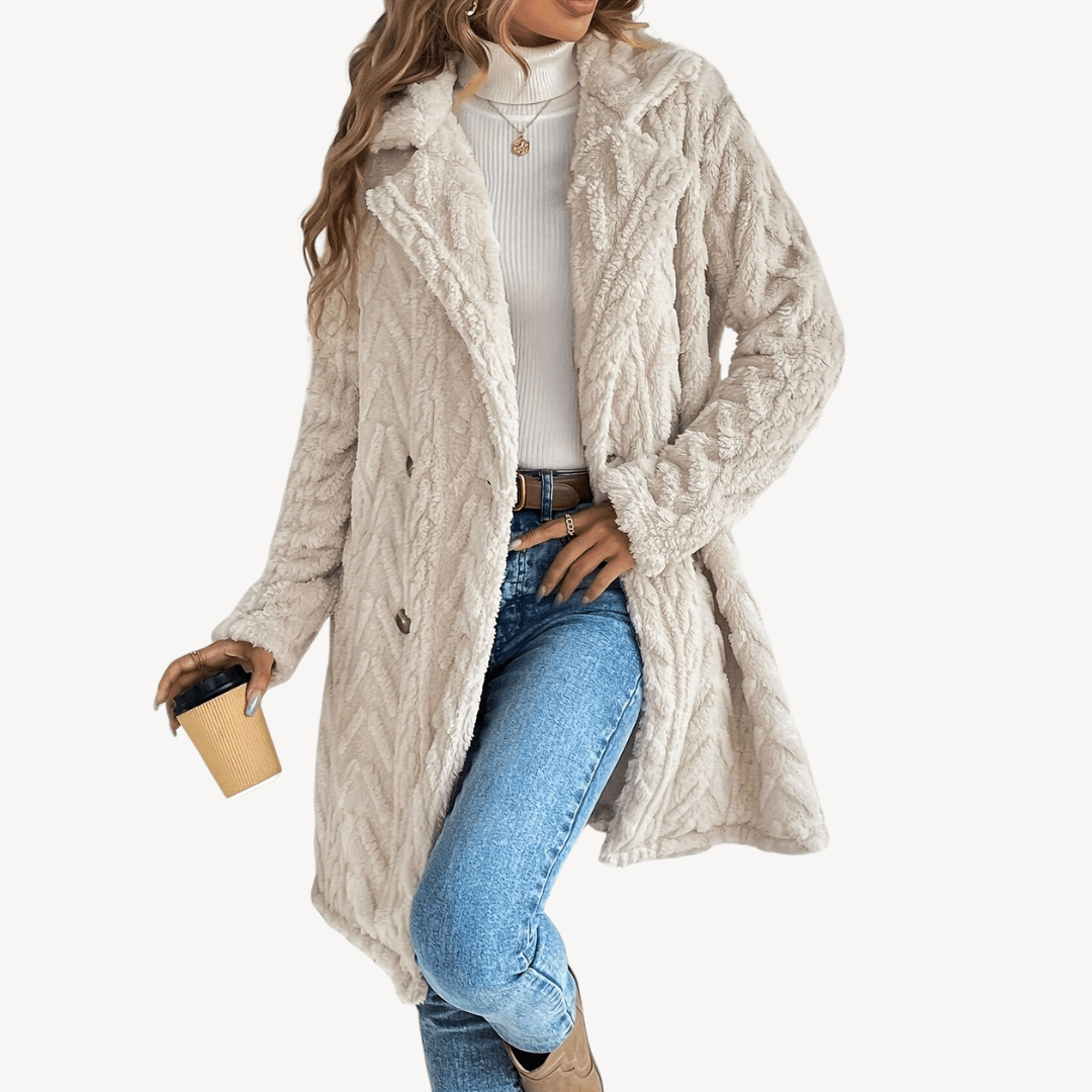 Dubbelt knäppt kappa i mjukt tyg för kvinnor | Edurano - Edurano