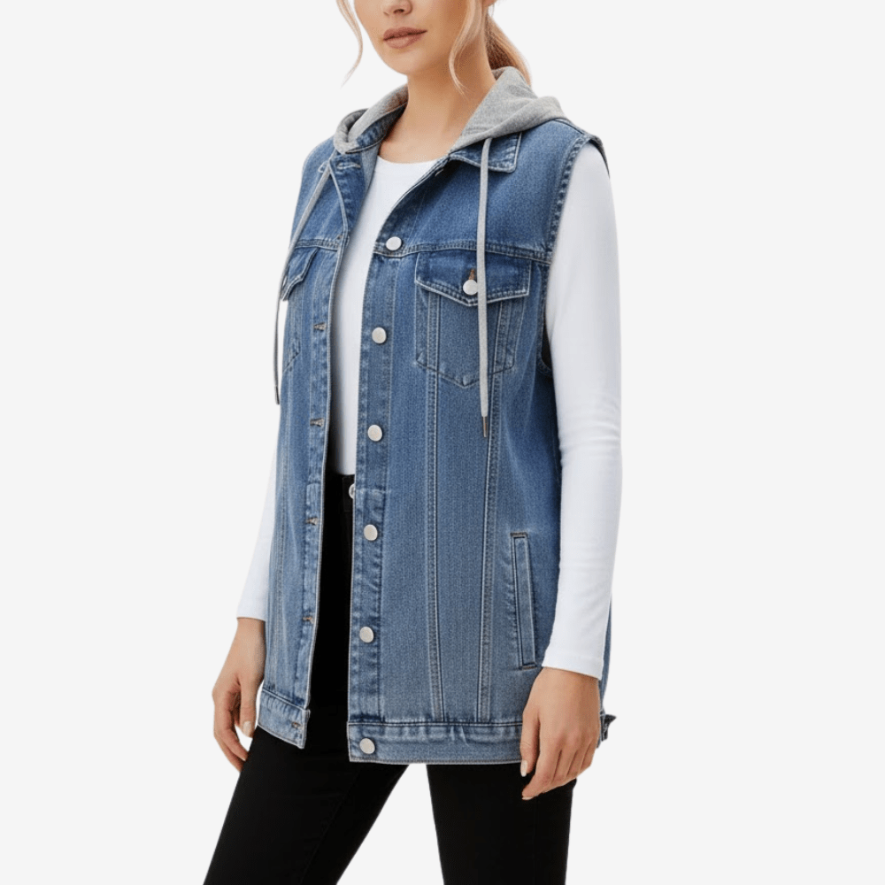 Jeansväst med avtagbar huva för kvinnor | Edurano - Edurano