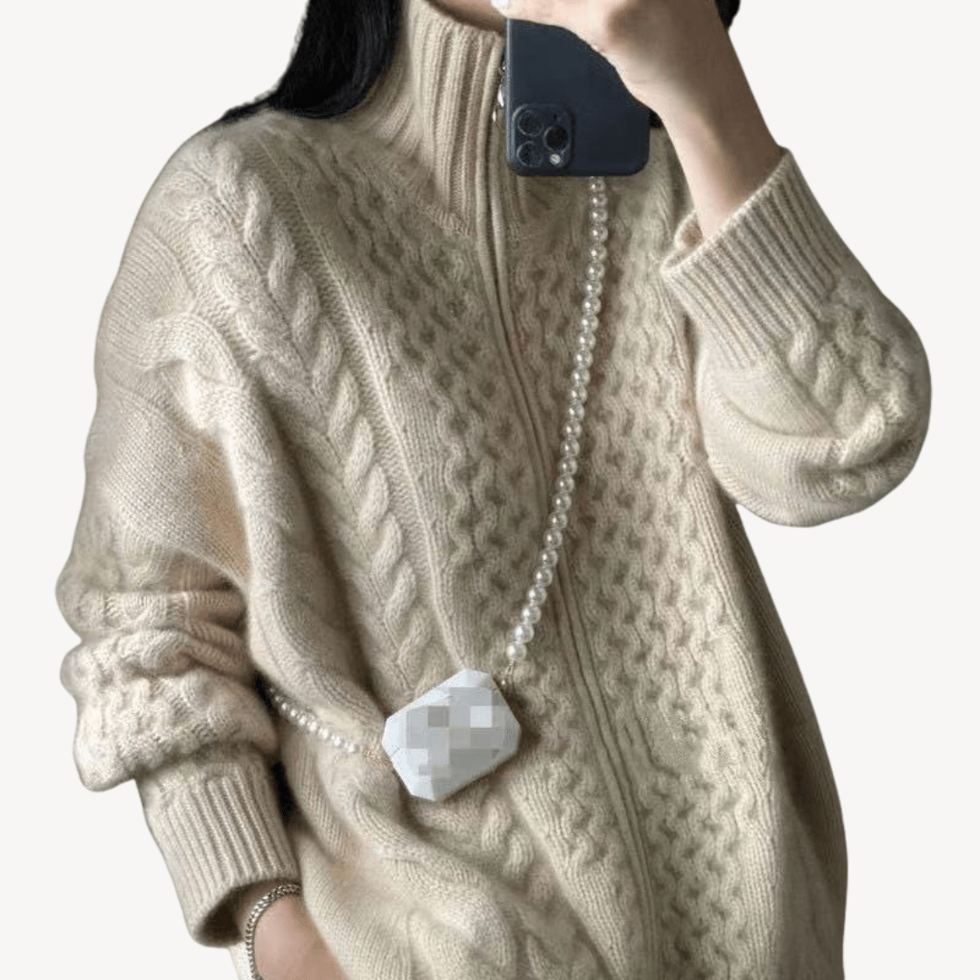 Kabelstickad tröja med dragkedja i mjukt material | Edurano - Edurano