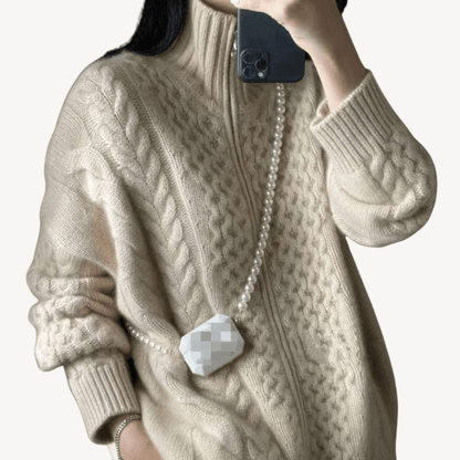 Kabelstickad tröja med dragkedja i mjukt material | Edurano - Edurano