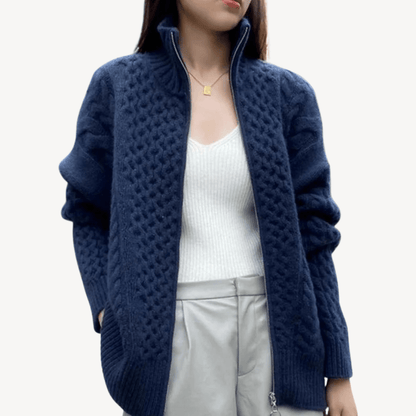 Kabelstickad tröja med dragkedja i mjukt material | Edurano - Edurano