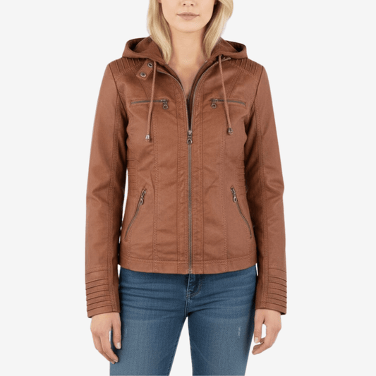 Läderjacka med avtagbar huva för kvinnor | Edurano - Edurano