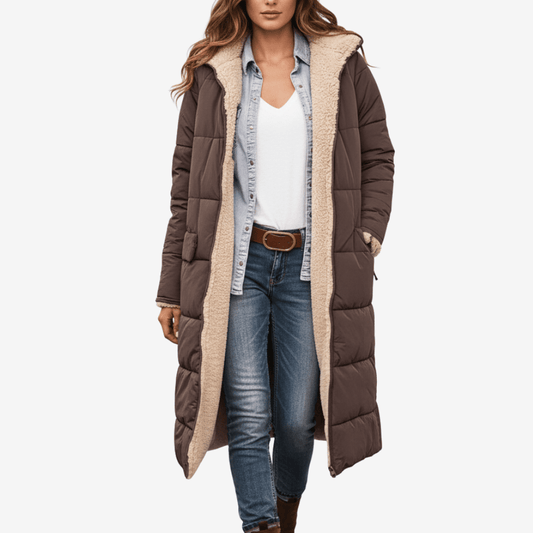 Lång kappa med mjukt teddyfoder och rak passform | Edurano - Edurano