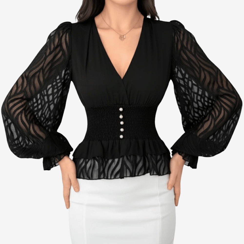 Peplumtopp med genomskinliga ärmar i mjukt tyg | Edurano - Edurano