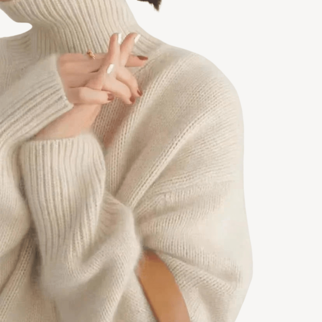 Ribbad stickad tröja med hög krage i mjukt material | Edurano - Edurano