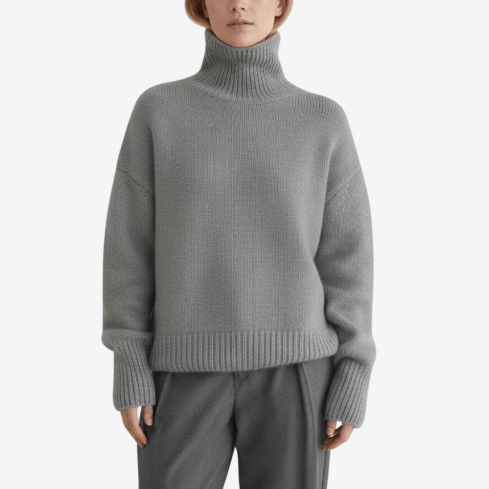 Ribbad stickad tröja med hög krage i mjukt material | Edurano - Edurano