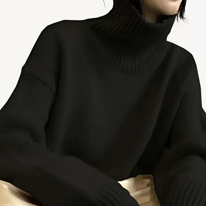 Ribbad stickad tröja med hög krage i mjukt material | Edurano - Edurano