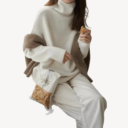 Ribbad stickad tröja med hög krage i mjukt material | Edurano - Edurano