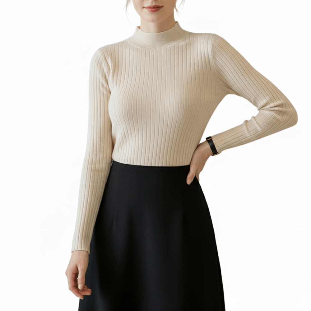 Ribbad tröja med hög krage i mjukt material | Edurano - Edurano