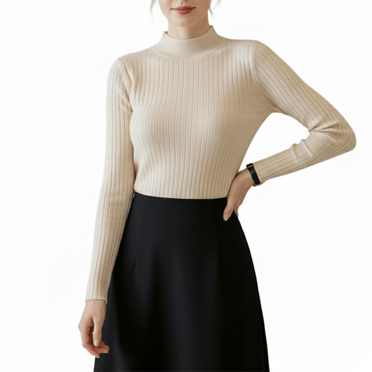 Ribbad tröja med hög krage i mjukt material | Edurano - Edurano