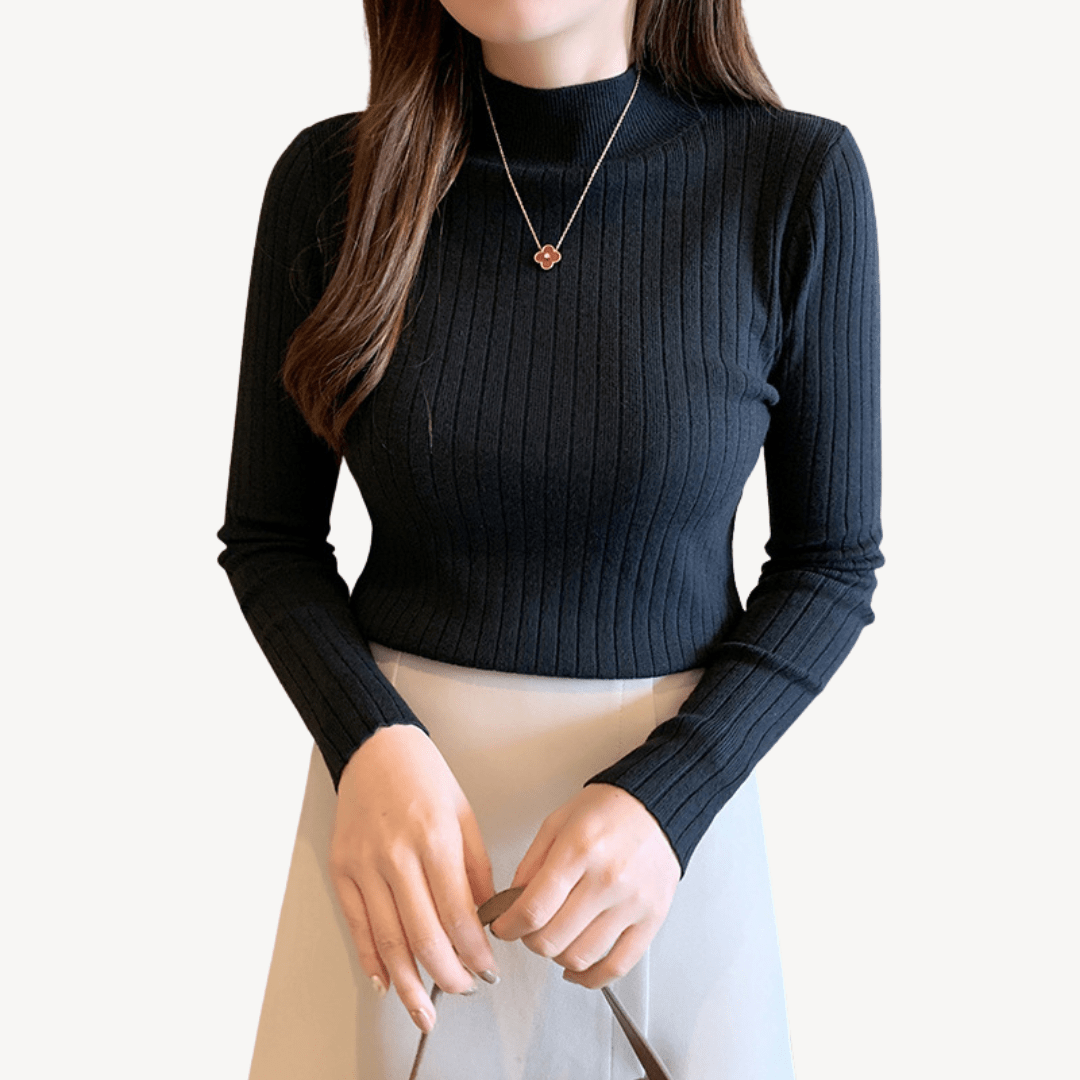 Ribbad tröja med hög krage i mjukt material | Edurano - Edurano