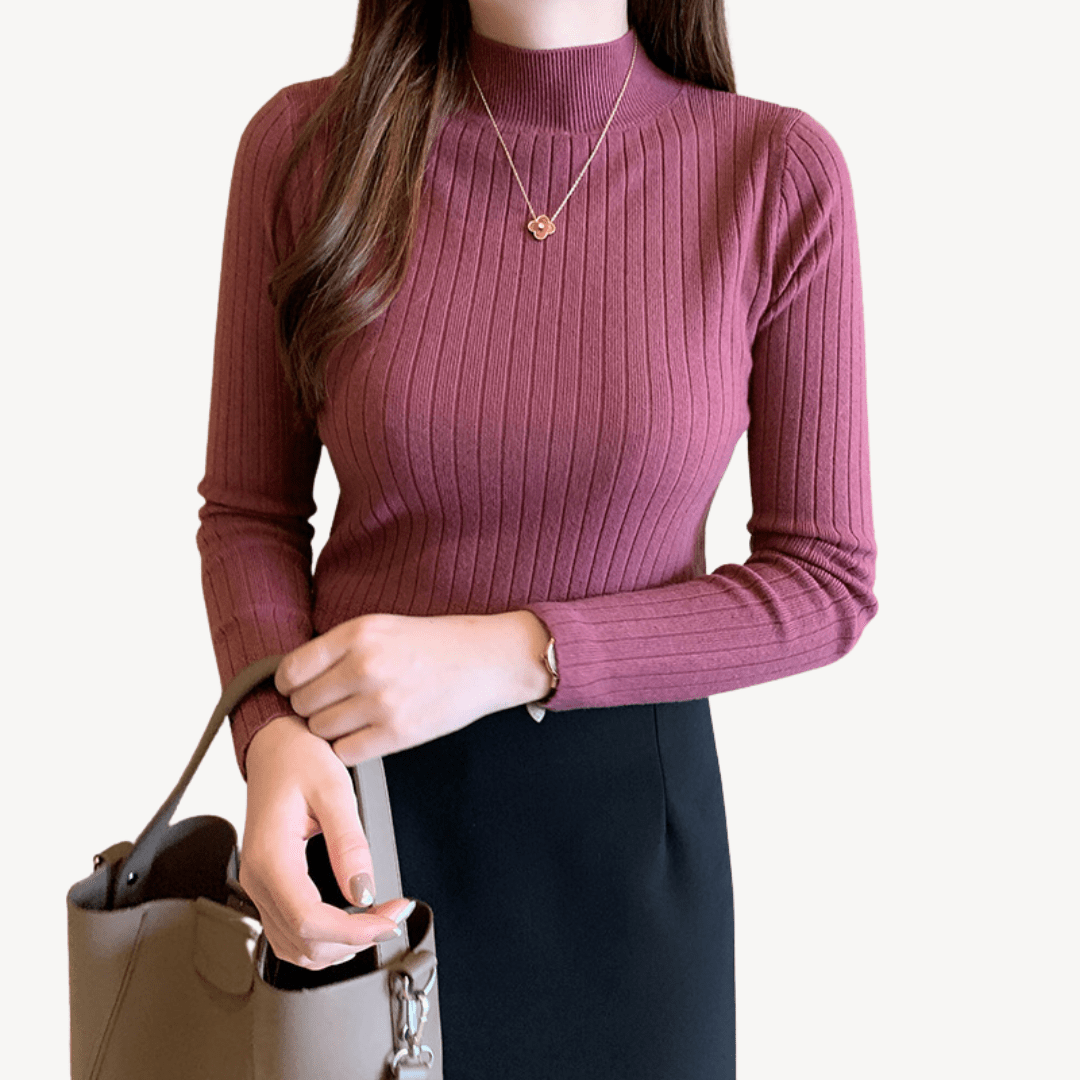 Ribbad tröja med hög krage i mjukt material | Edurano - Edurano