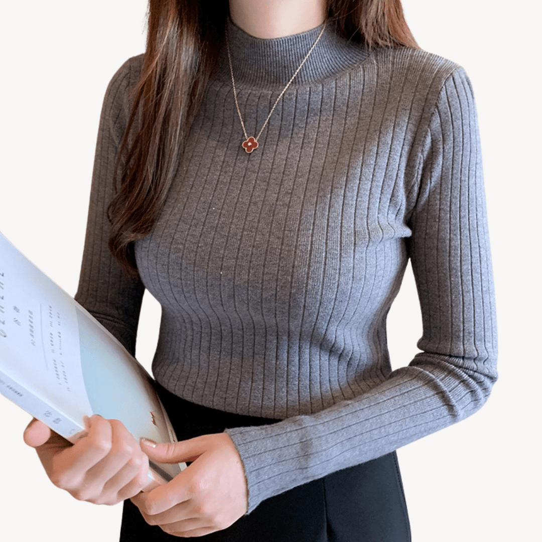 Ribbad tröja med hög krage i mjukt material | Edurano - Edurano