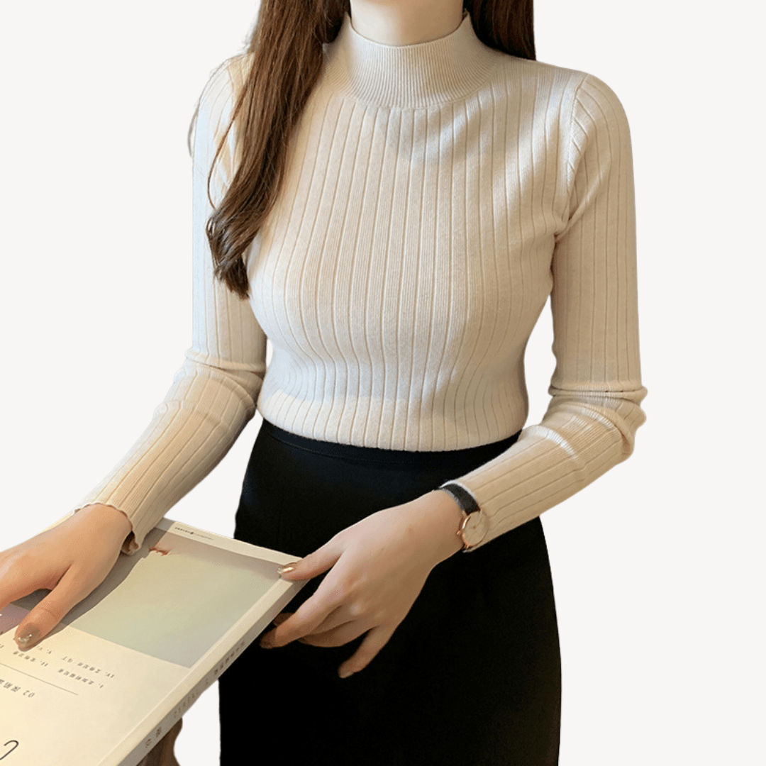 Ribbad tröja med hög krage i mjukt material | Edurano - Edurano