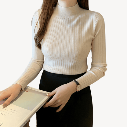 Ribbad tröja med hög krage i mjukt material | Edurano - Edurano