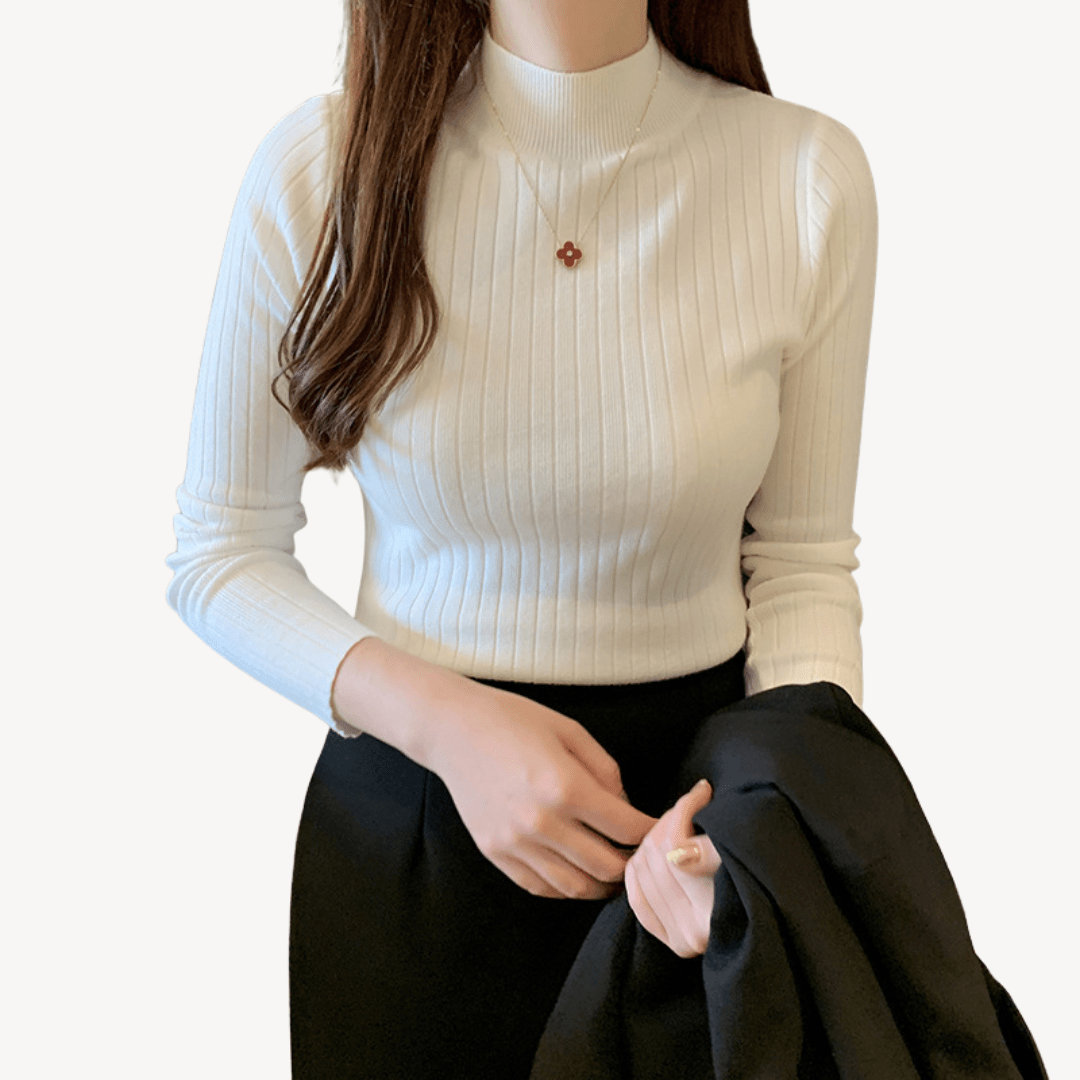 Ribbad tröja med hög krage i mjukt material | Edurano - Edurano