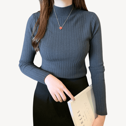 Ribbad tröja med hög krage i mjukt material | Edurano - Edurano