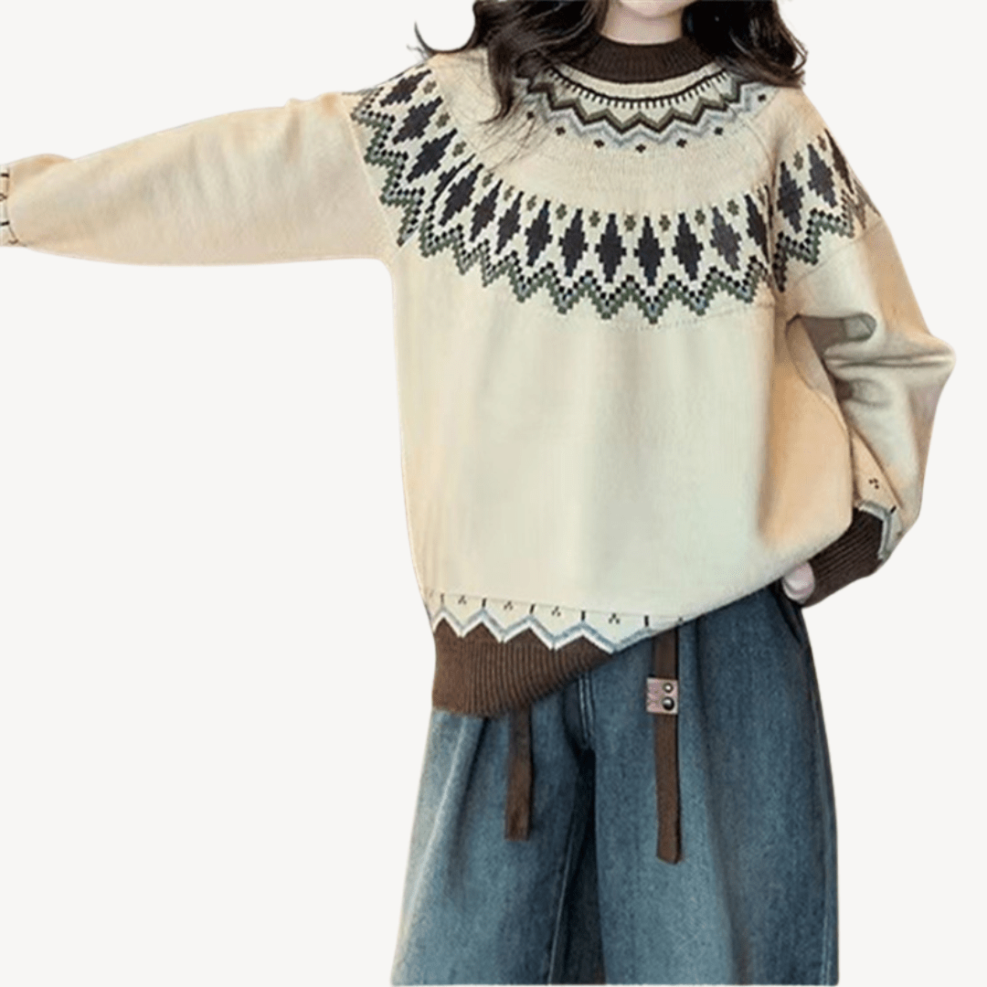 Stickad tröja med blommigt broderi i mjukt material | Edurano - Edurano