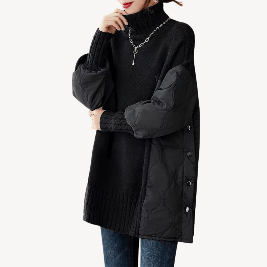 Stickad tröja med hög krage och kviltade detaljer | Edurano - Edurano