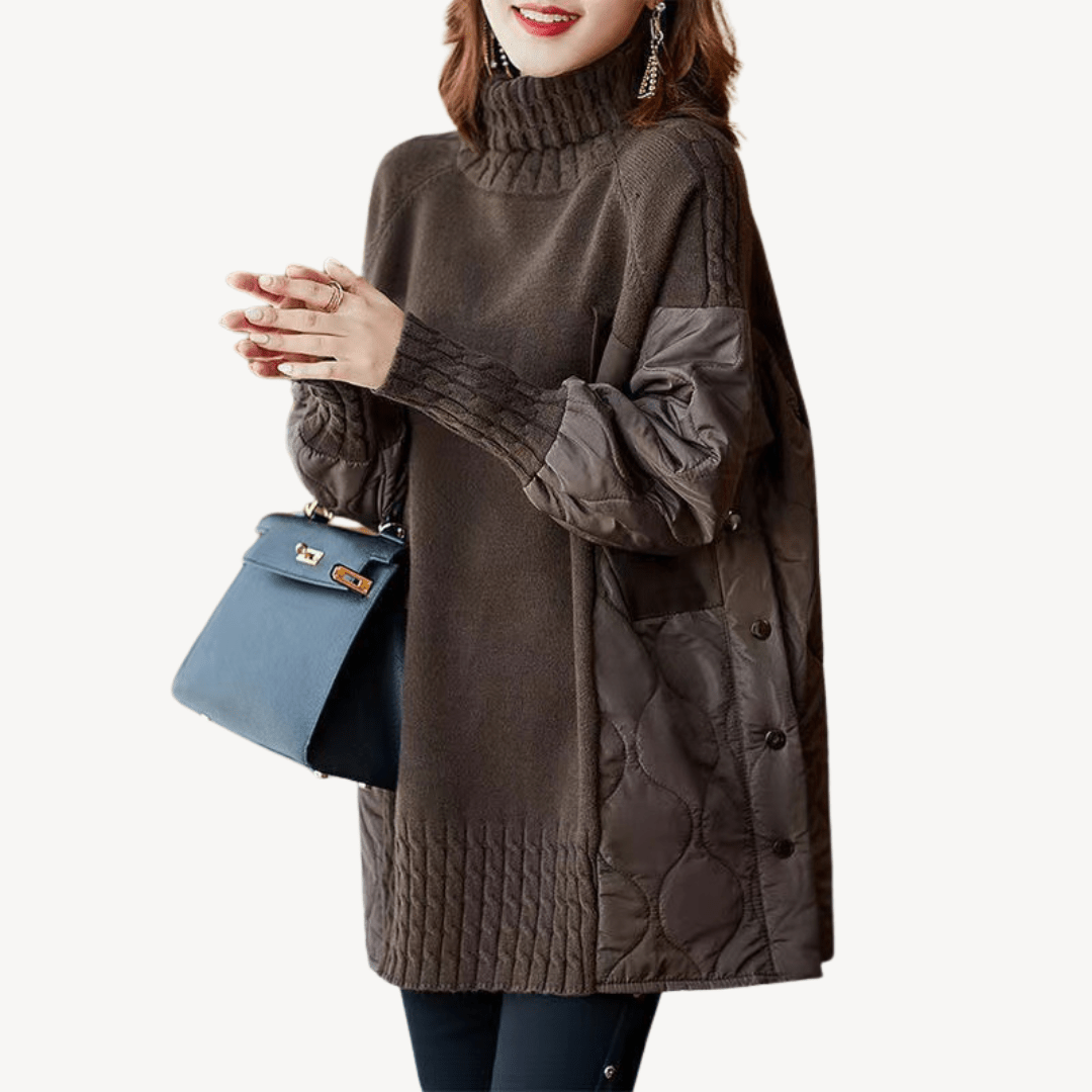 Stickad tröja med hög krage och kviltade detaljer | Edurano - Edurano