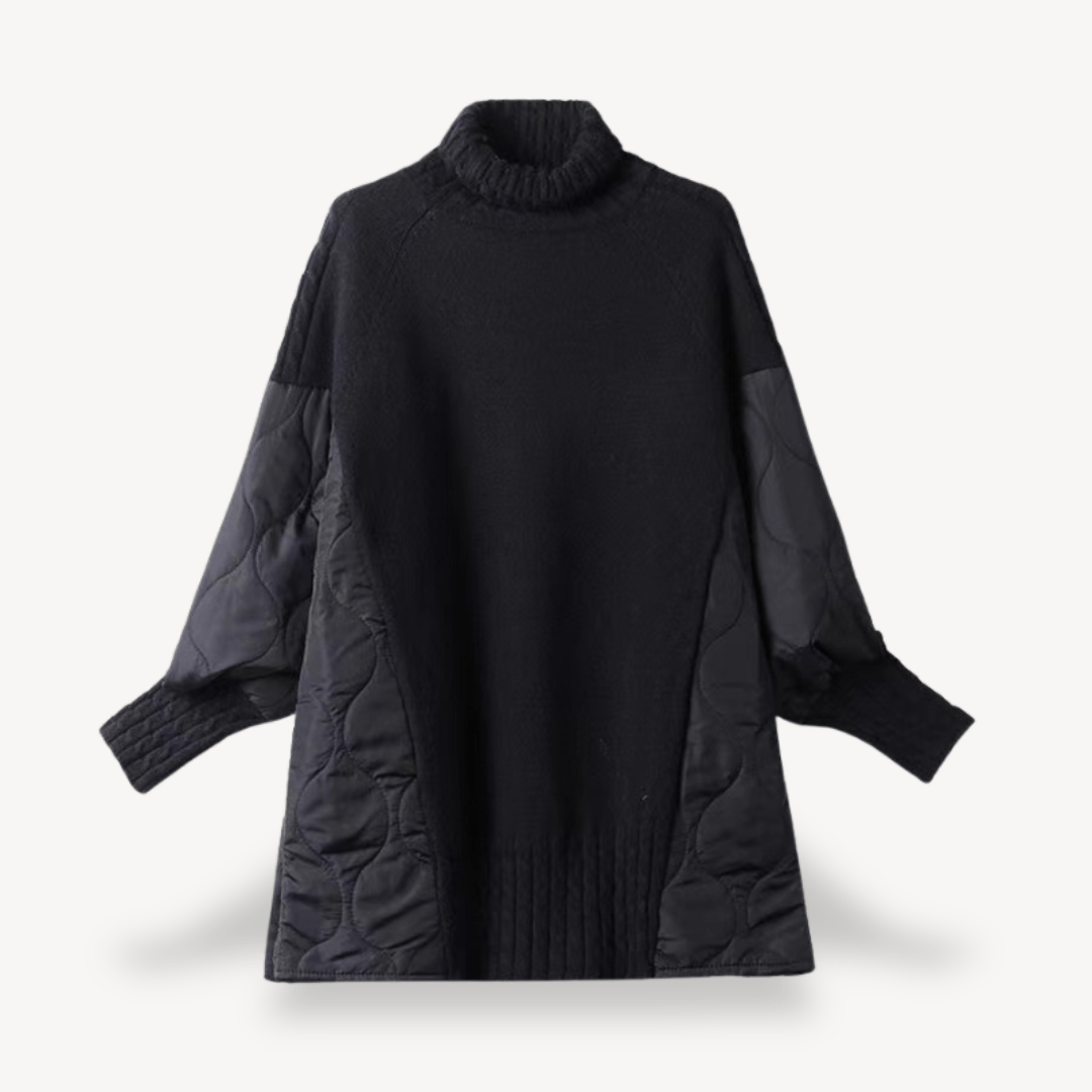 Stickad tröja med hög krage och kviltade detaljer | Edurano - Edurano