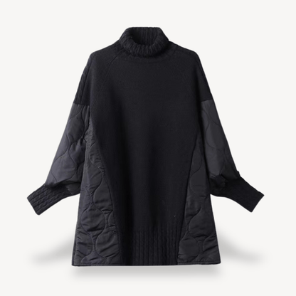 Stickad tröja med hög krage och kviltade detaljer | Edurano - Edurano